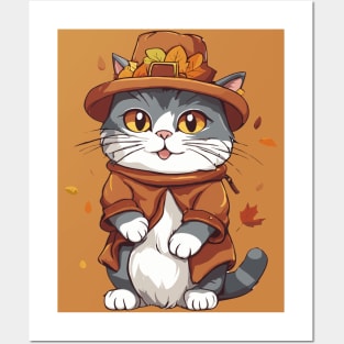 Thanksgiving Cat Pilgrim Posters and Art